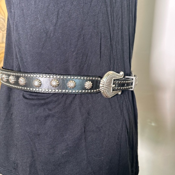 Tony Lama Western Black Belt with Silver Buckle and Studs - Picture 1 of 9